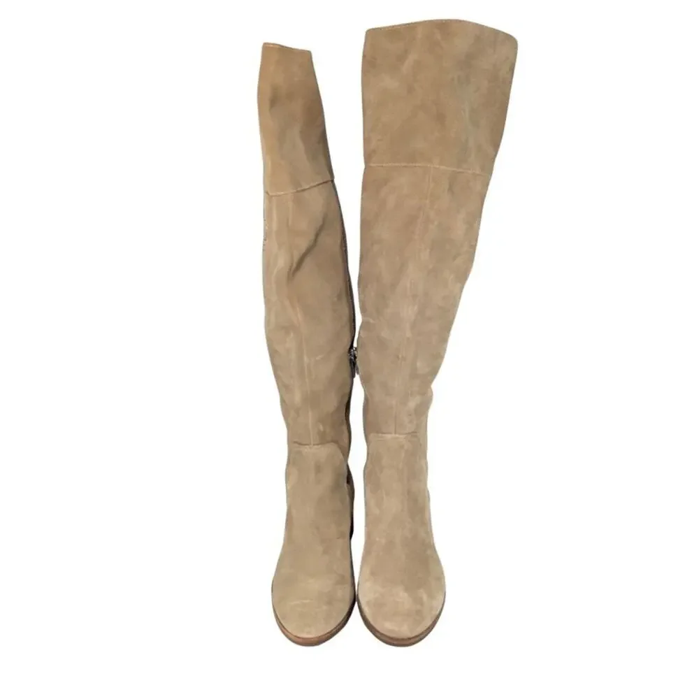 Vince Camuto 6 Beige Over The Knee Kochelda Block Heel Suede Boots
